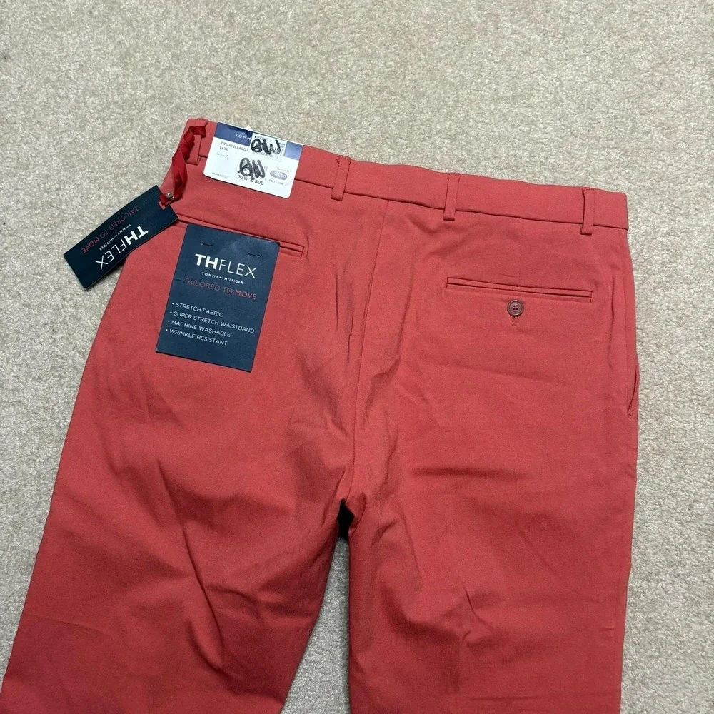 NWT Tommy‎ Hilfiger Pants Mens 33x30 Orange TH Flex Tate Chino Stretch Casual
